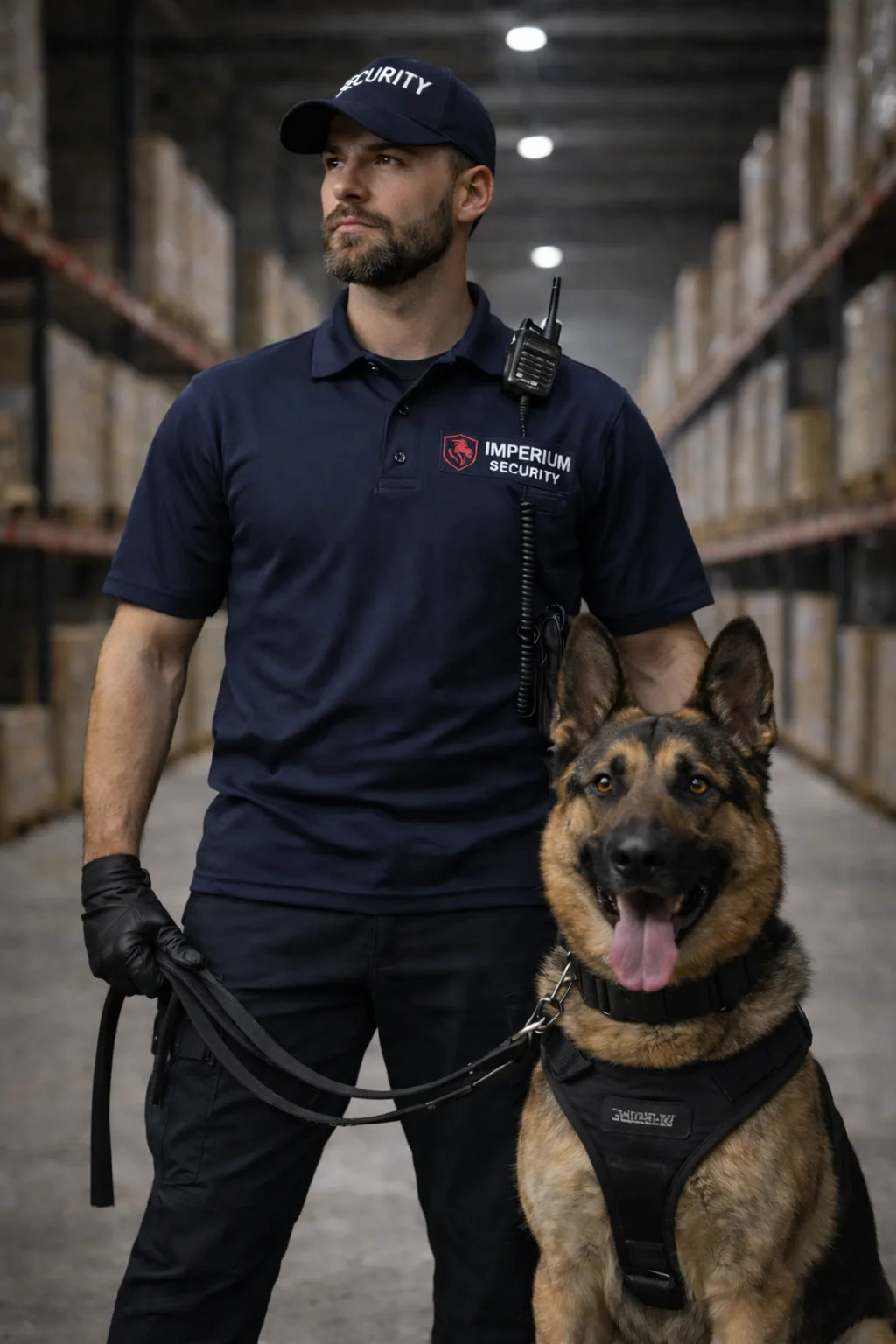 Agent cynophile maître-chien en mission de surveillance